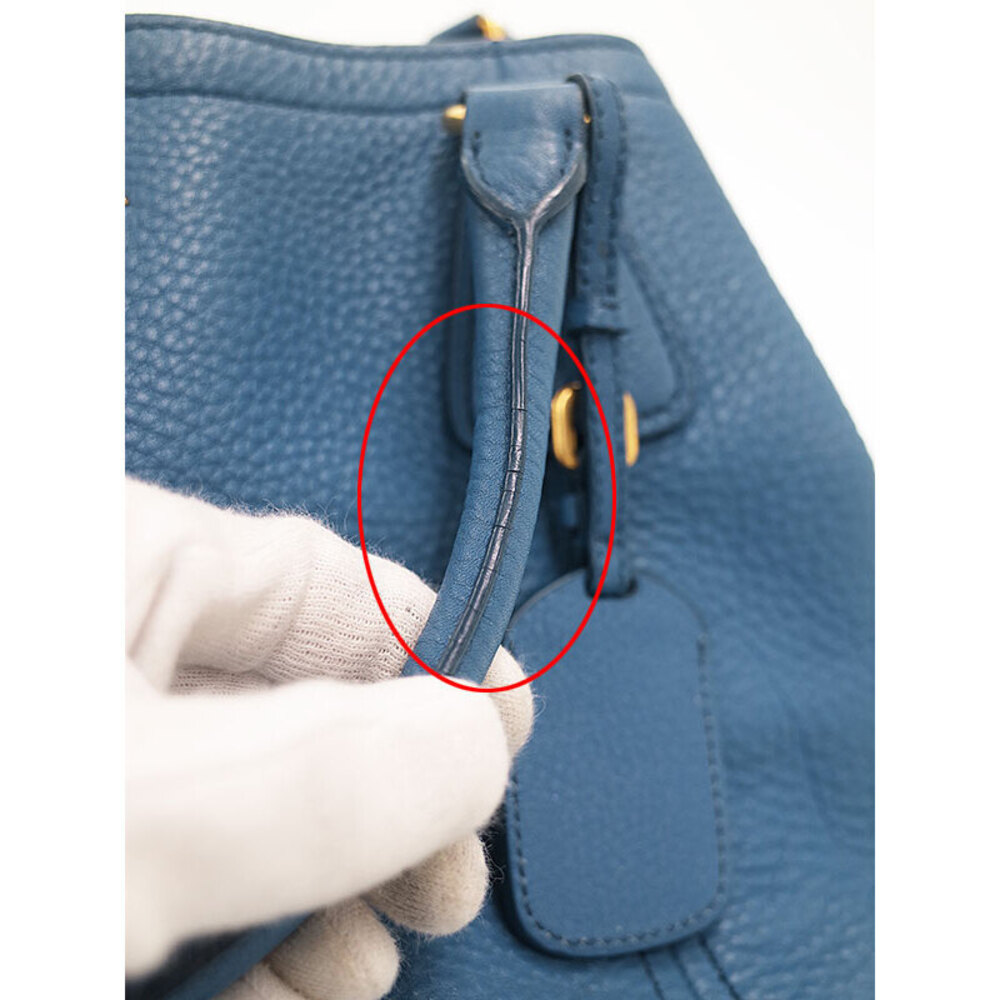 Prada Daino Vitello Shoulder pebbled bag Tote blue 2way Bag leather - Picture 8 of 9